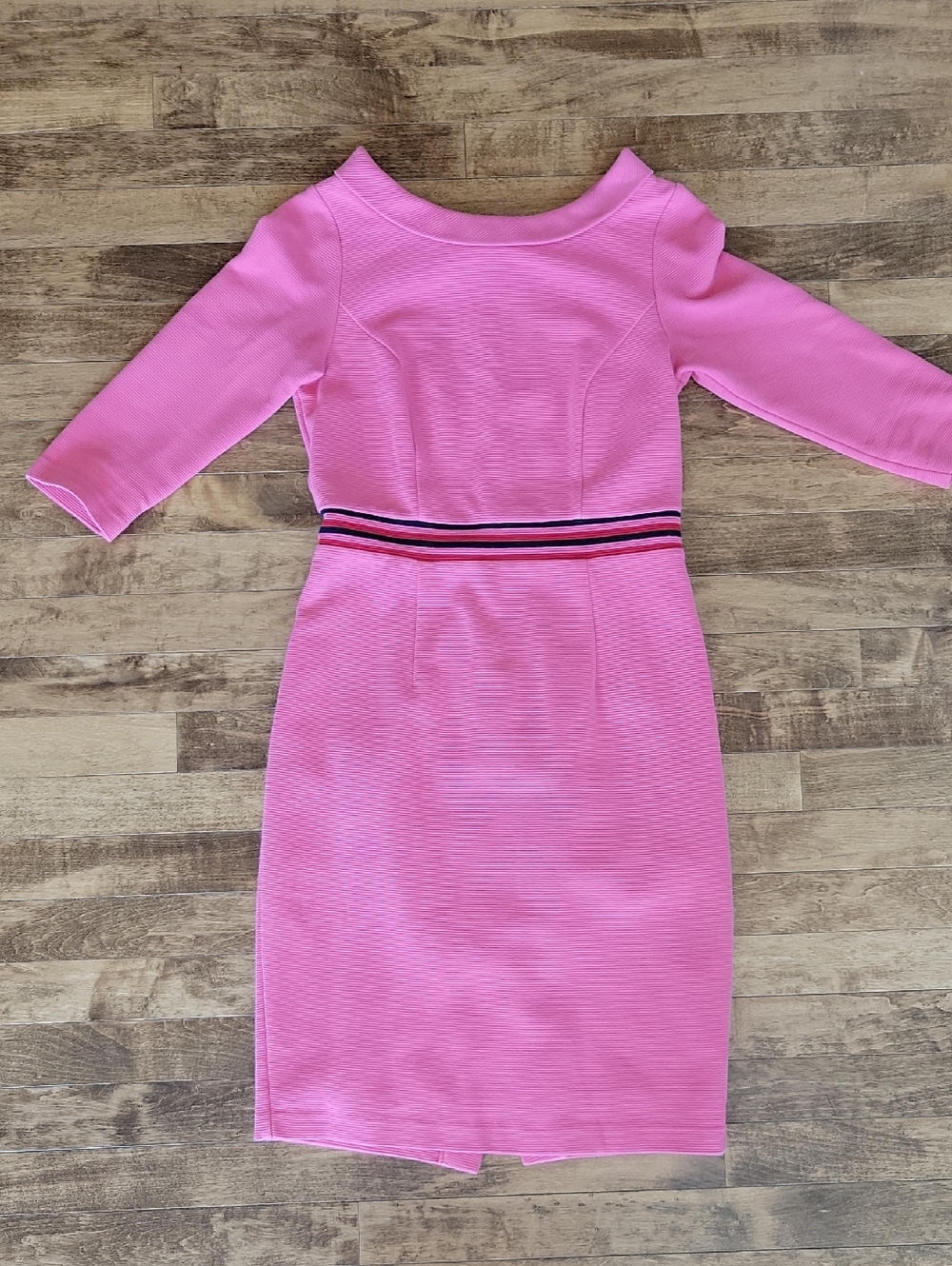 Boden Pink Midi Sheath Dress with Striped Waistband